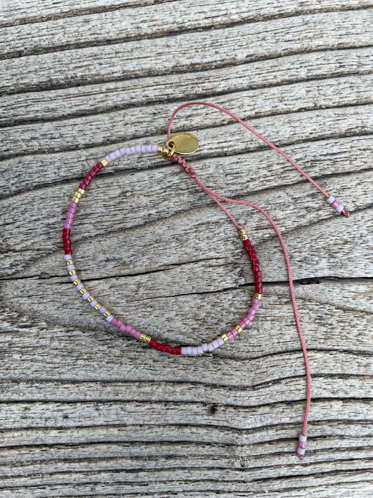 Armband Miyuki Roze/Rood/Goldplated