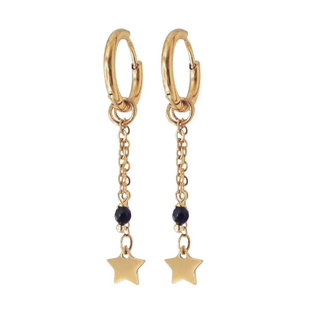 Oorringen Chain Star Facet Onyx
