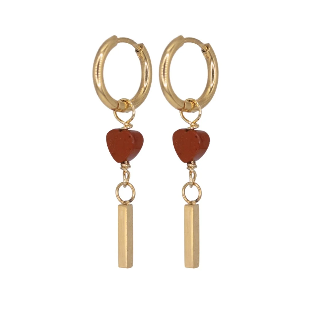 Oorringen Rode Jasper Heart Bar