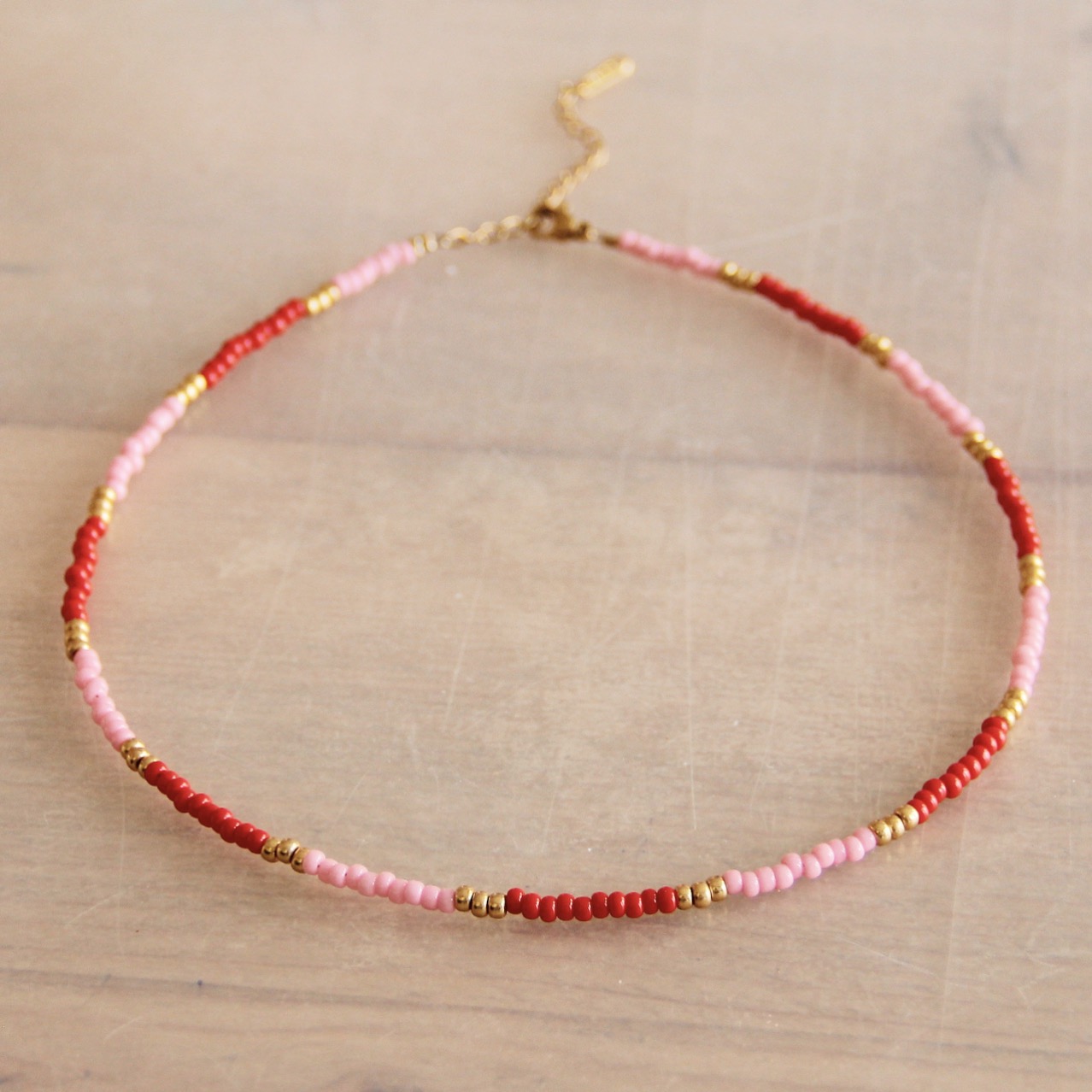 Kralen Ketting Roze/Rood/Goud