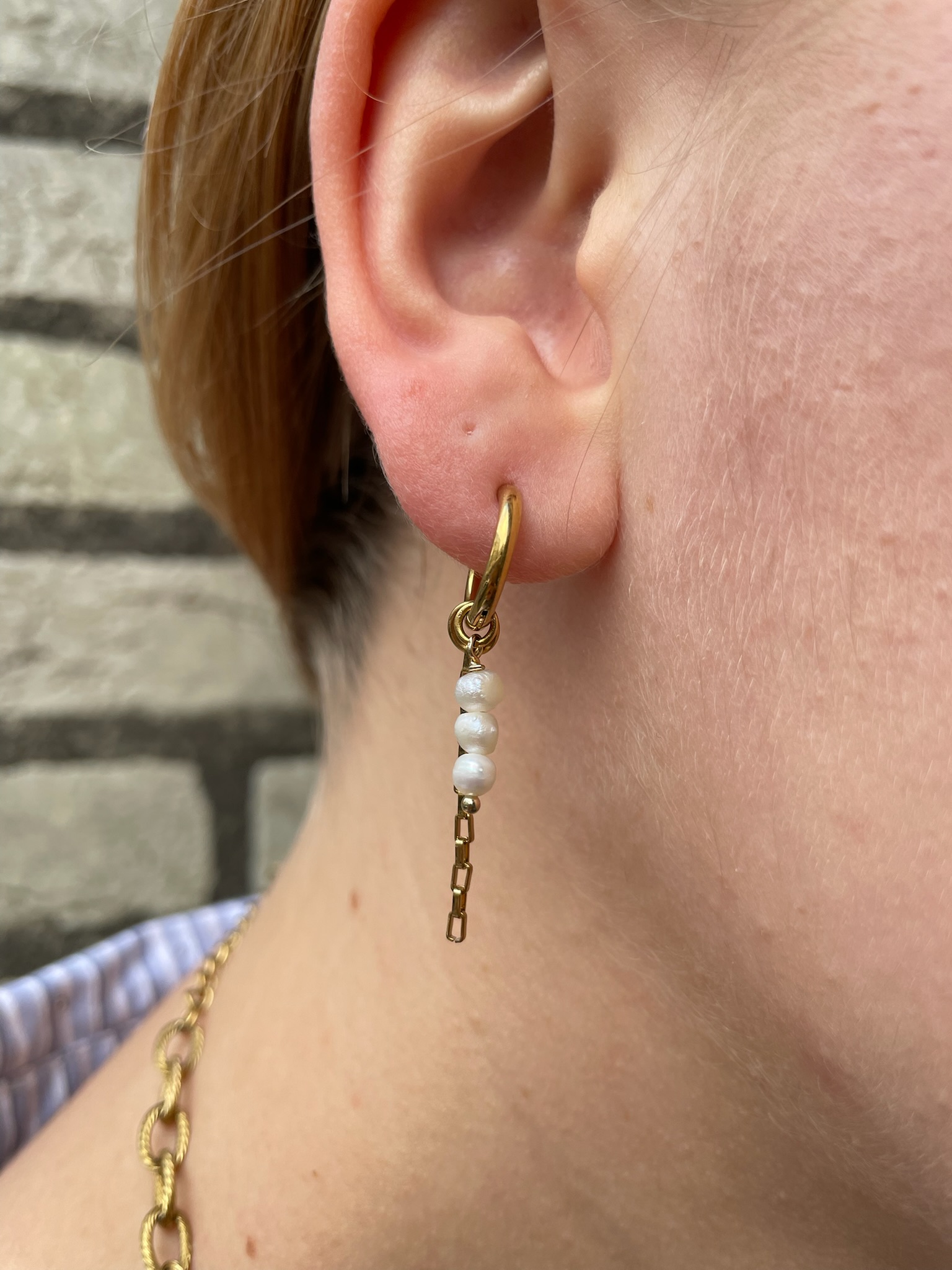 Oorringen Square Chain Parel