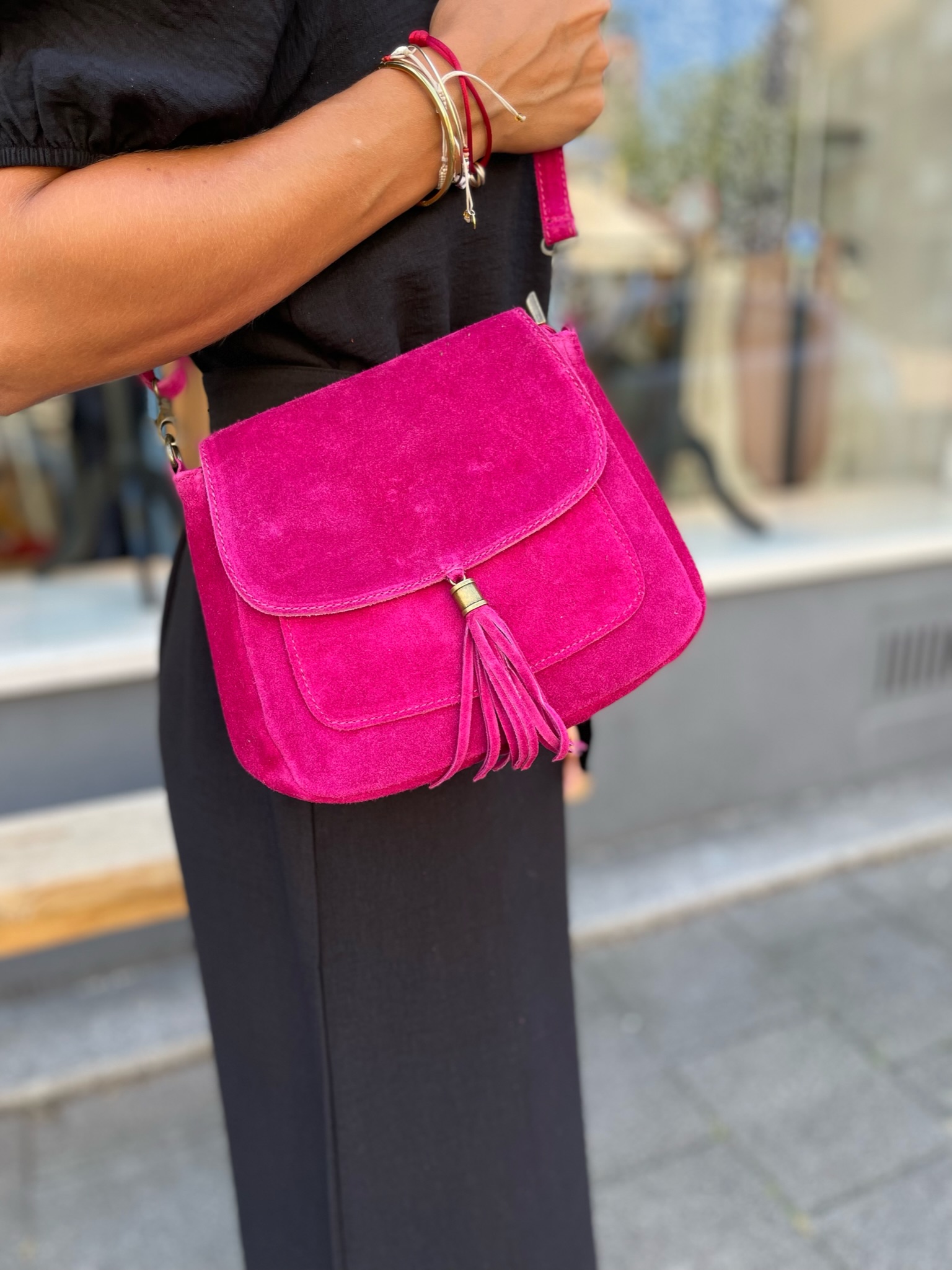 Triviaal Zuiver dienblad Suede tas met kwast | Fuchsia | One Size | 2900011918012