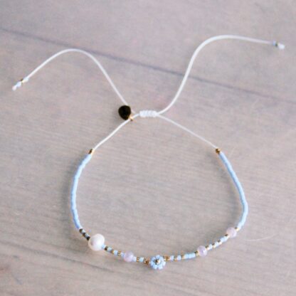 Miyuki enkelbandje met parel, facet en daisy flower